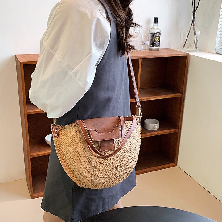 Denver | Stroh‑Tote mit Lederdetails