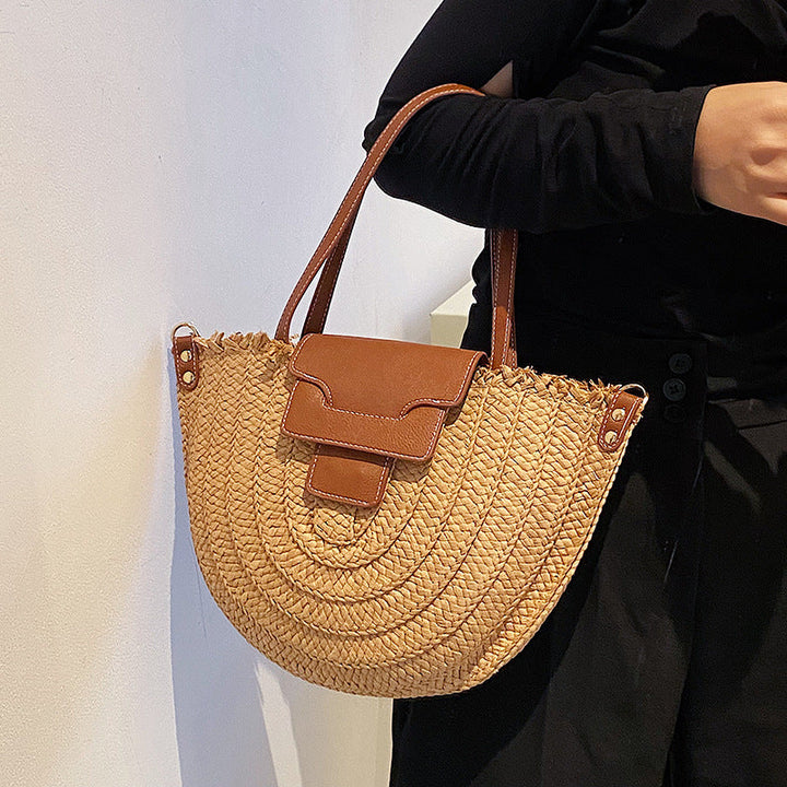 Denver | Stroh‑Tote mit Lederdetails