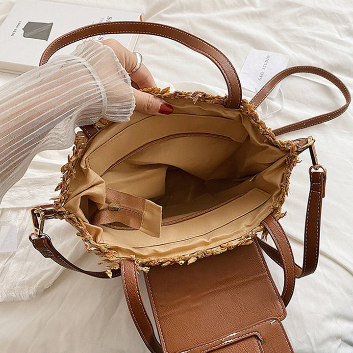 Denver | Stroh‑Tote mit Lederdetails