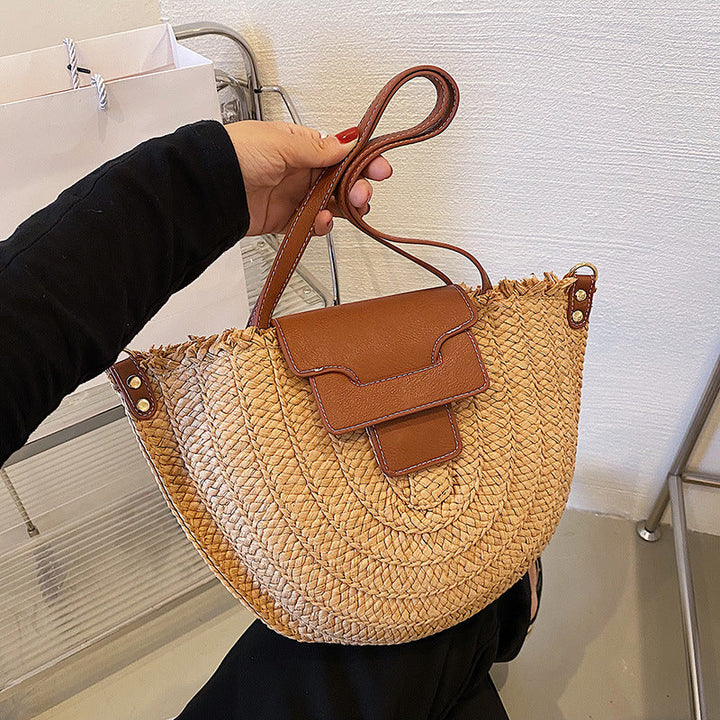 Denver | Stroh‑Tote mit Lederdetails
