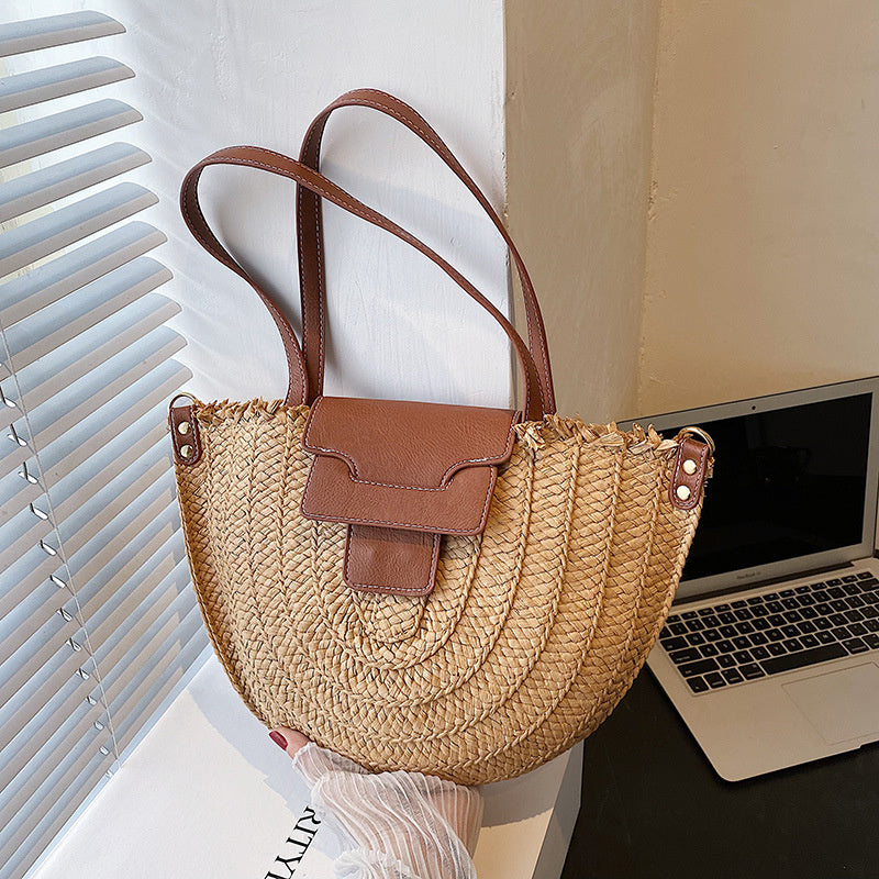 Denver | Stroh‑Tote mit Lederdetails