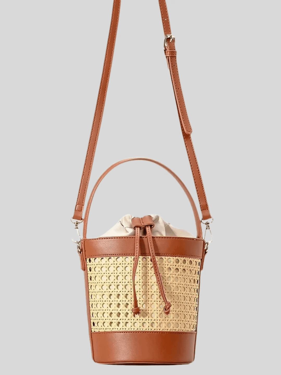 Agadir | Rattan‑Bucket‑Bag aus Leder