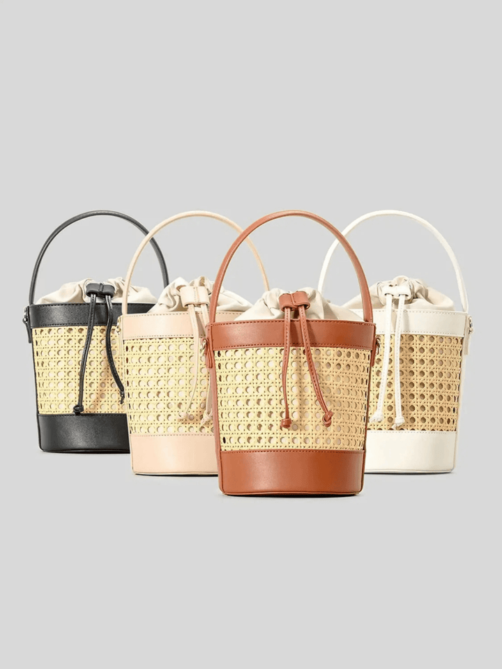 Agadir | Rattan‑Bucket‑Bag aus Leder