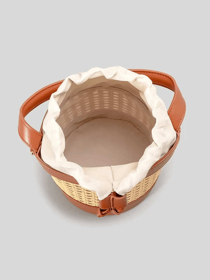 Agadir | Rattan‑Bucket‑Bag aus Leder