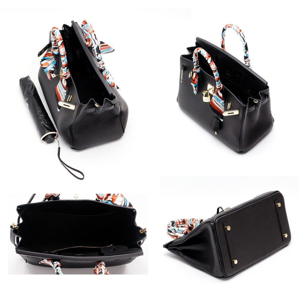 Bologna | Schwarzer strukturierter Satchel mit Scarf