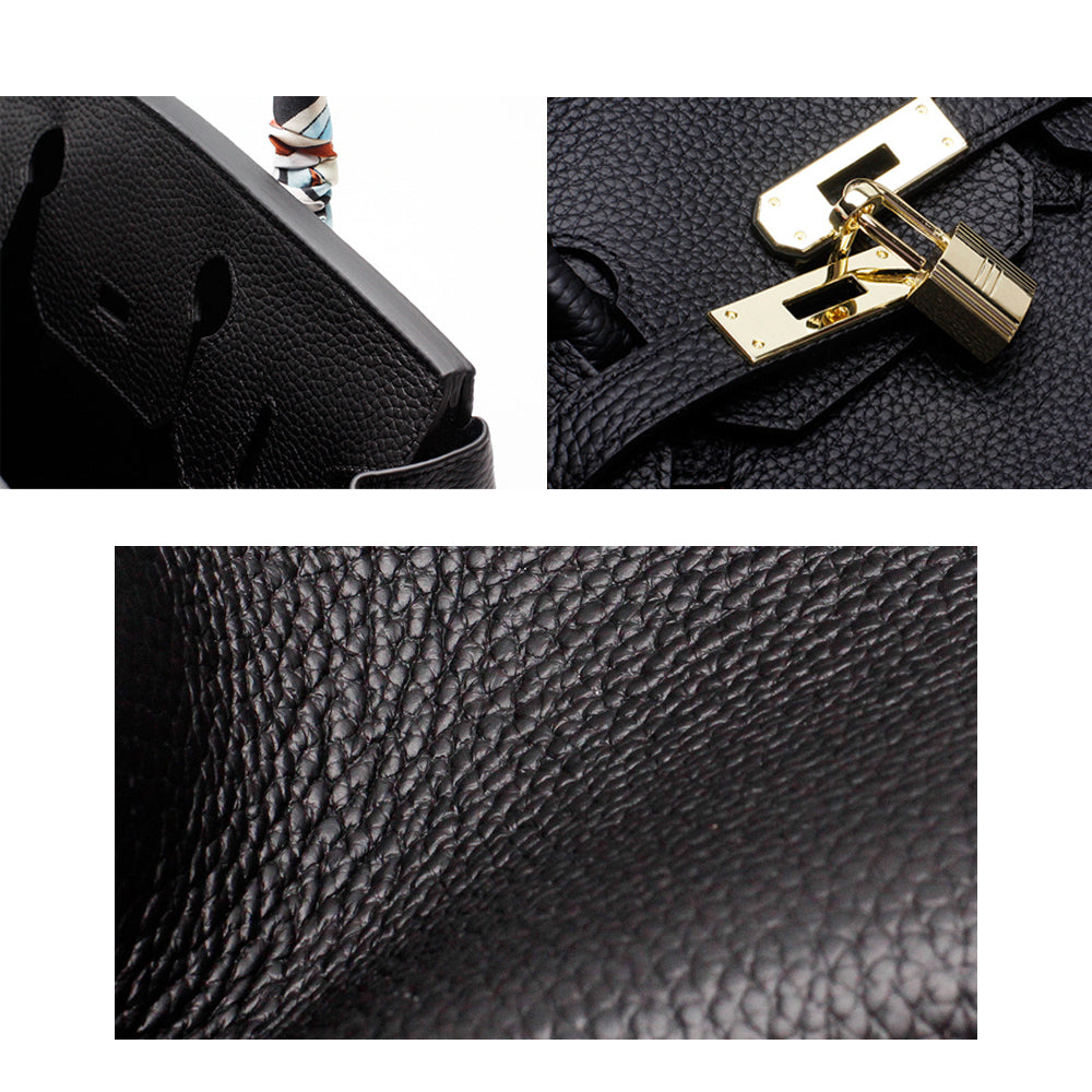 Bologna | Schwarzer strukturierter Satchel mit Scarf