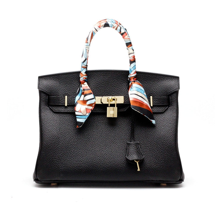 Bologna | Schwarzer strukturierter Satchel mit Scarf