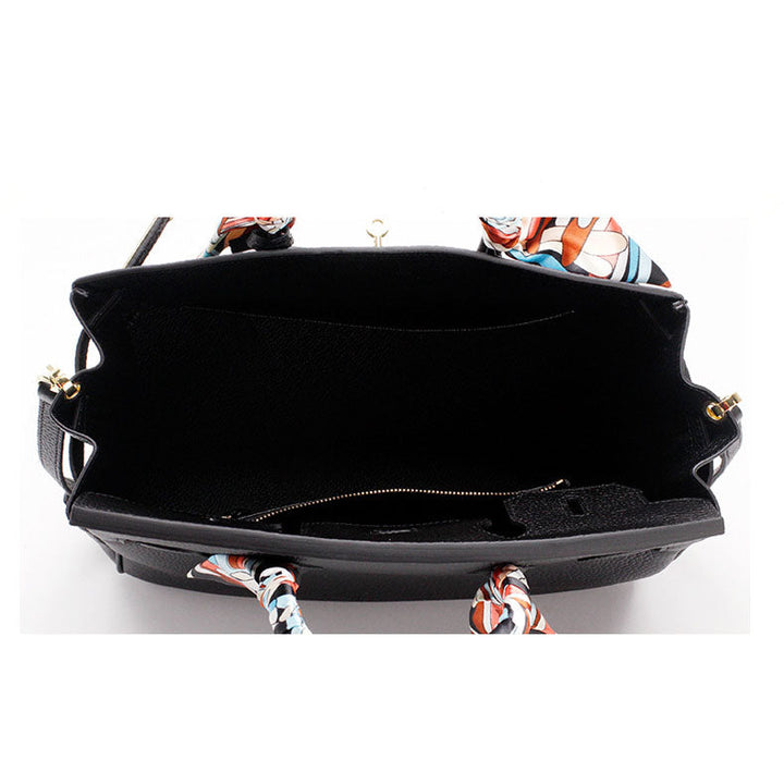 Bologna | Schwarzer strukturierter Satchel mit Scarf