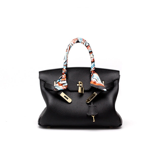 Bologna | Schwarzer strukturierter Satchel mit Scarf