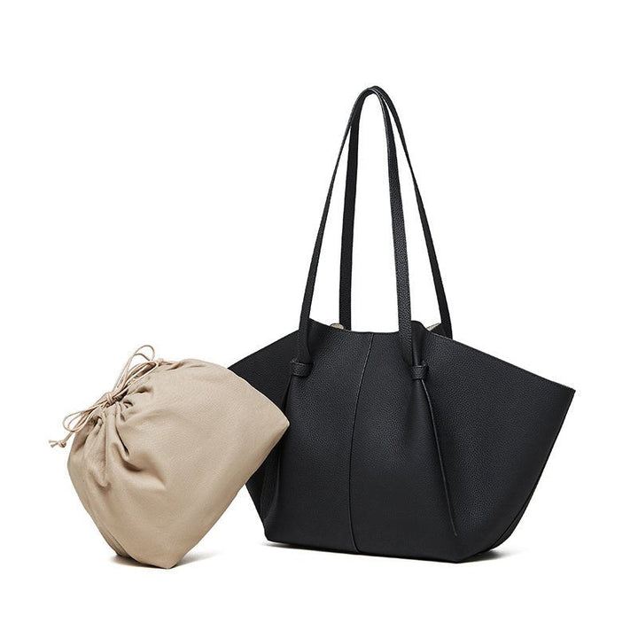 Sohar | Schwarze Leder-Tote mit Beutel