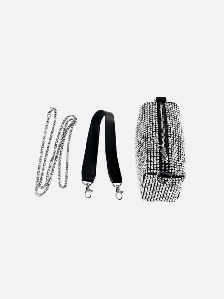 Kochi | Silberne Y2K Strass‑Baguette‑Tasche
