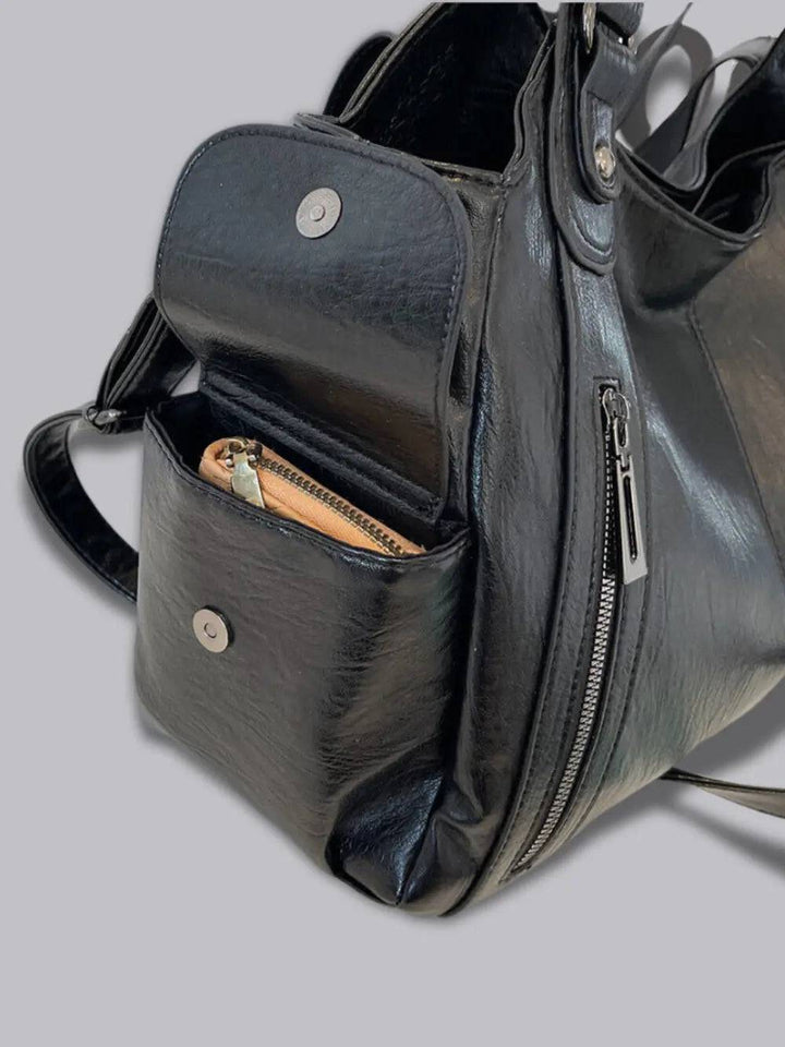 Xiamen | Multi‑Pocket Leder‑Schultertasche