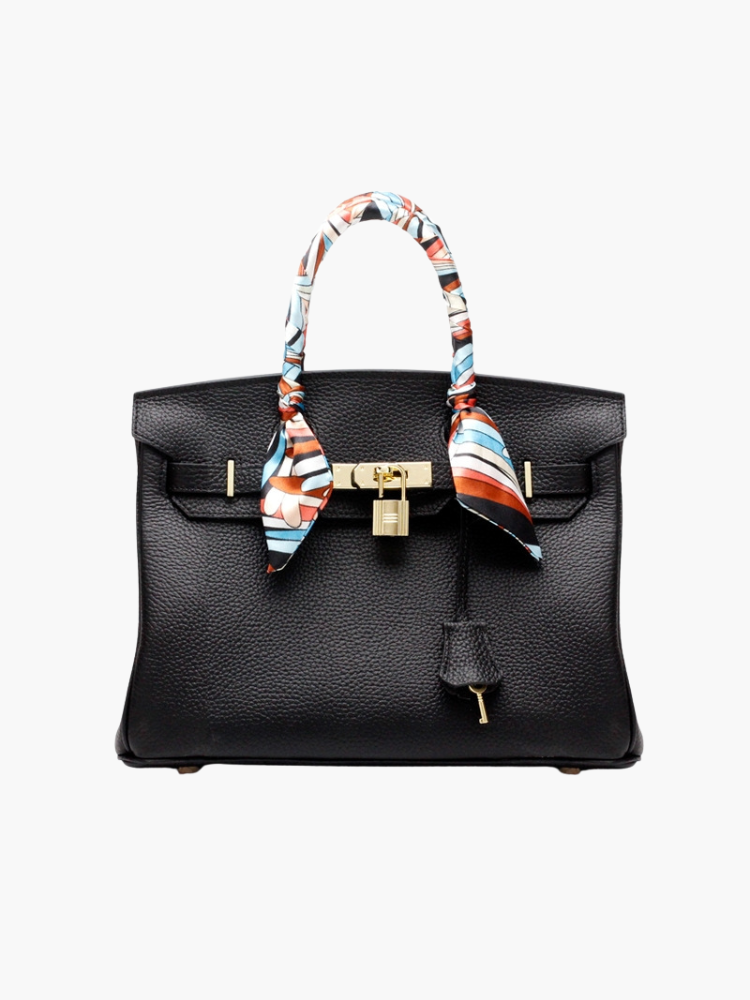 Bologna | Schwarzer strukturierter Satchel mit Scarf