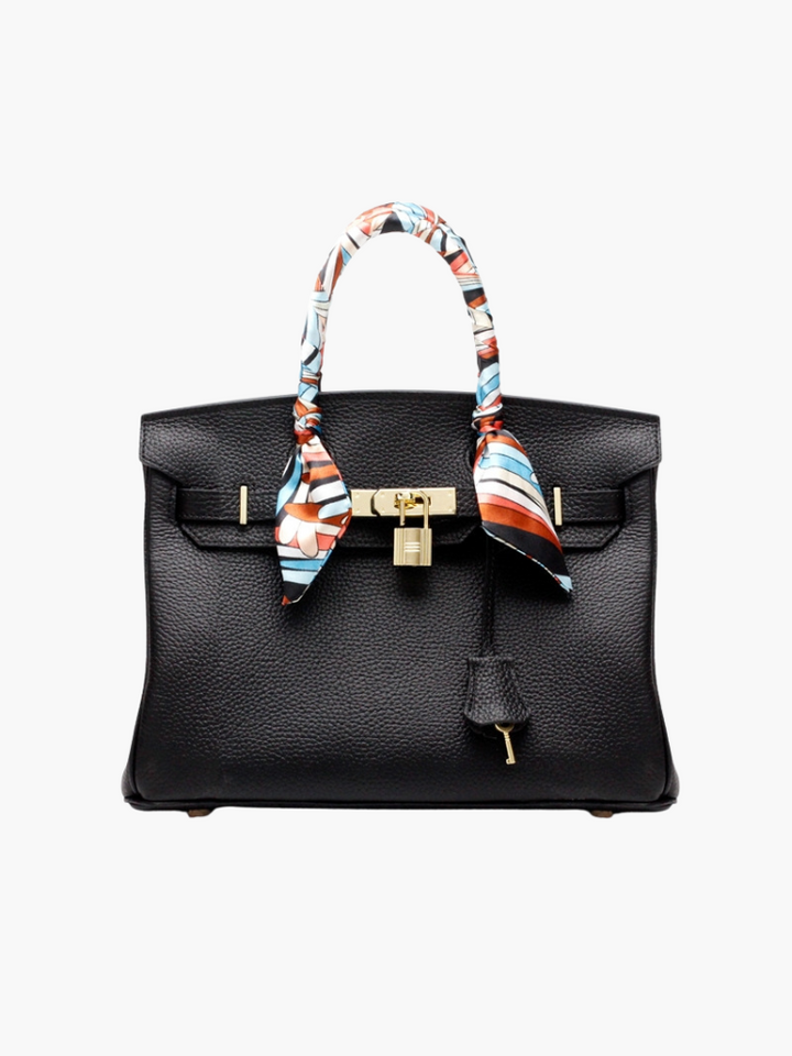 Bologna | Schwarzer strukturierter Satchel mit Scarf
